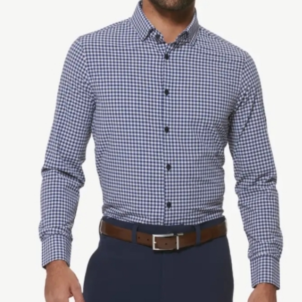 Mizzen+Maine (Size L) Men's Lavender & Blue Gingham Trim Button Down Dress Shirt